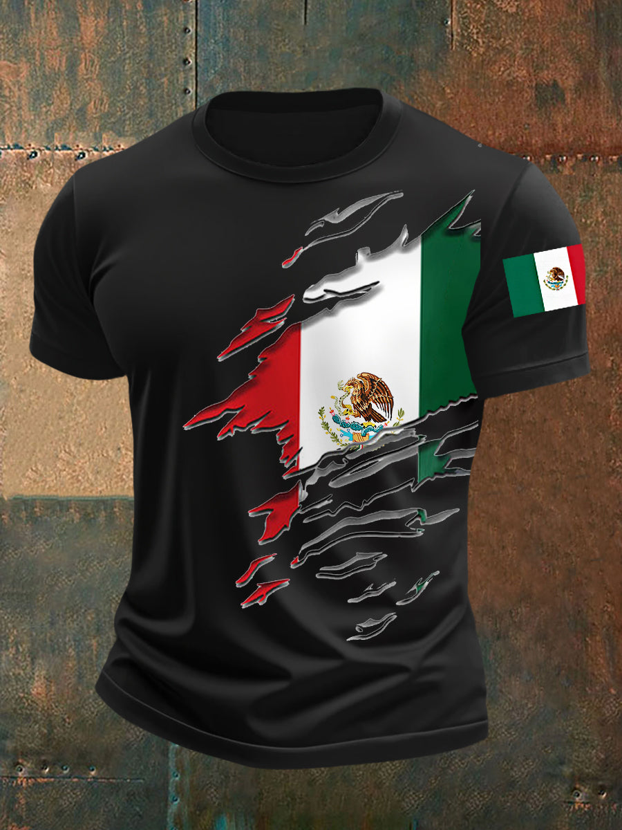 Camiseta casual con estampado de bandera de México para hombre