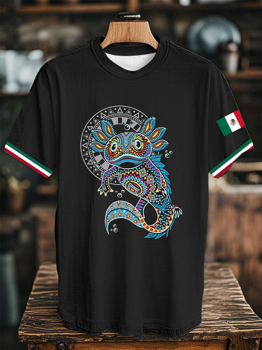 Camiseta de manga corta con estampado de bandera azteca mexicana unisex