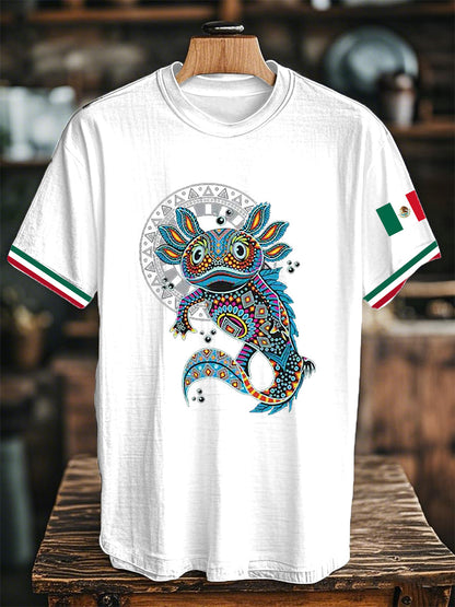 Camiseta de manga corta con estampado de bandera azteca mexicana unisex