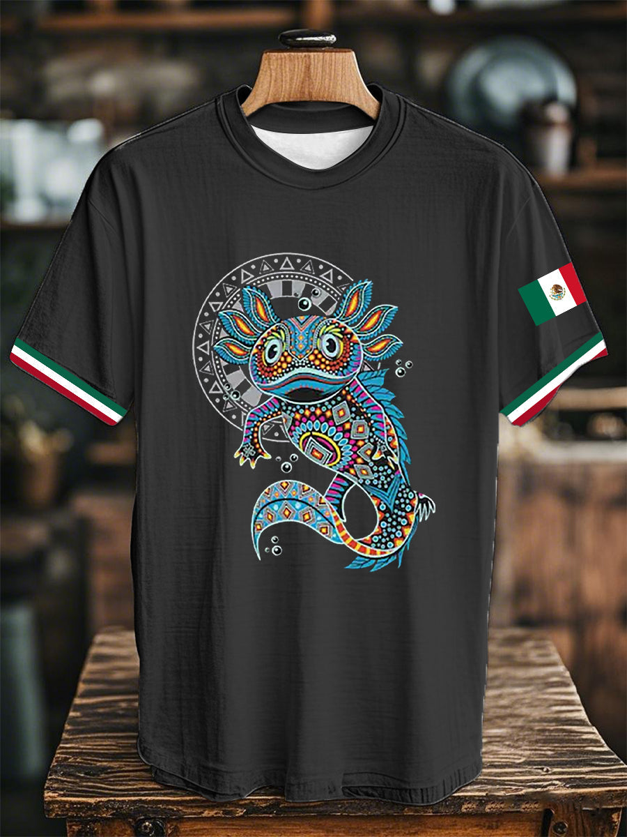 Camiseta de manga corta con estampado de bandera azteca mexicana unisex