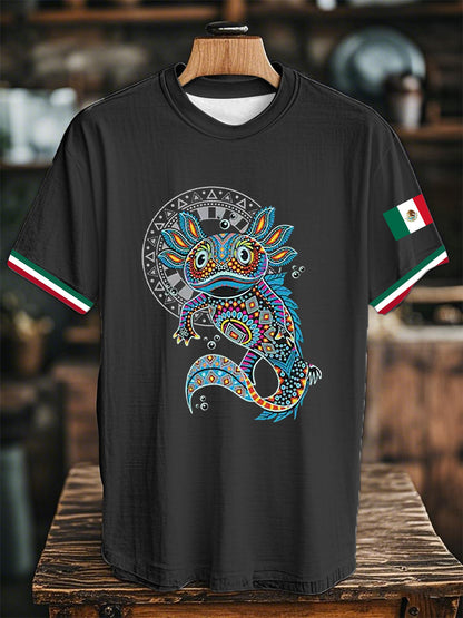 Camiseta de manga corta con estampado de bandera azteca mexicana unisex