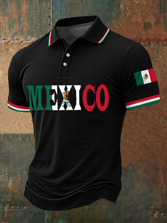 Top casual con estampado de bandera de México para hombre