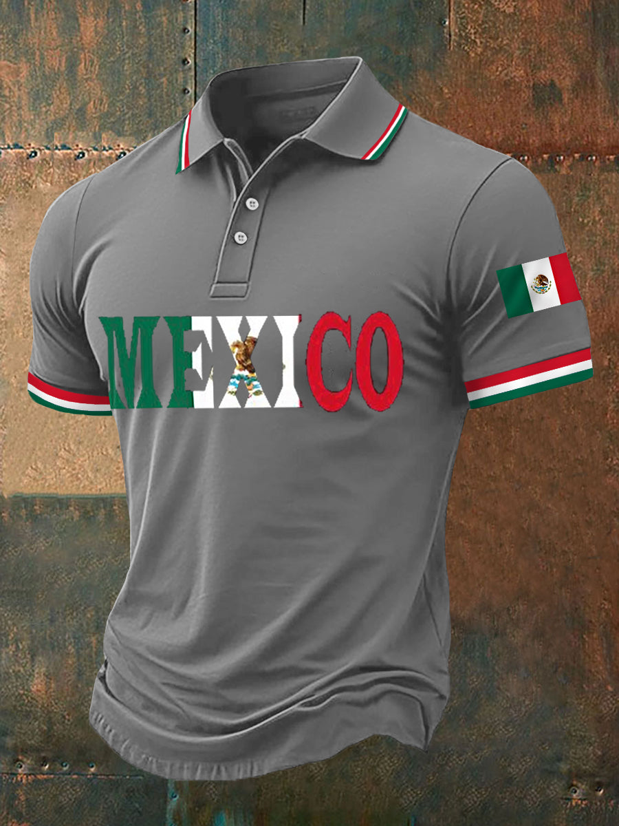 Top casual con estampado de bandera de México para hombre