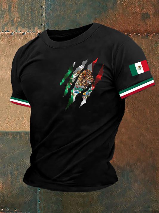 Camiseta de manga corta con estampado de bandera mexicana para hombre