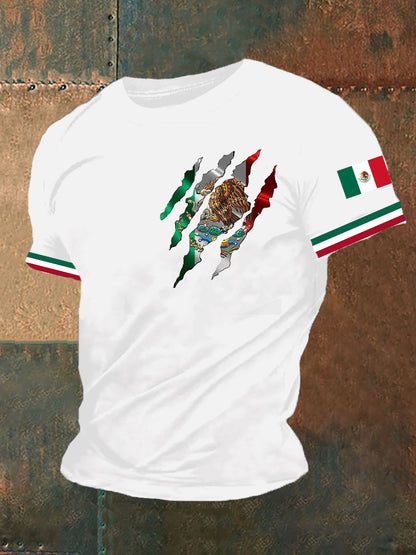 Camiseta de manga corta con estampado de bandera mexicana para hombre