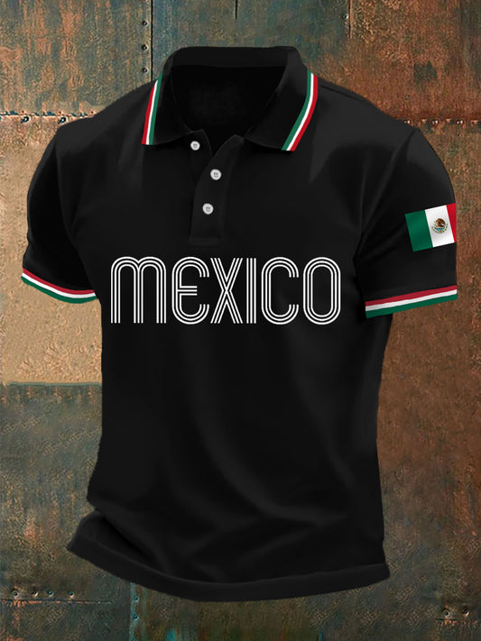 Top casual con estampado de bandera de México para hombre