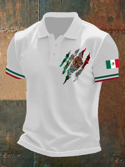 Top de manga corta con estampado de bandera mexicana para hombre