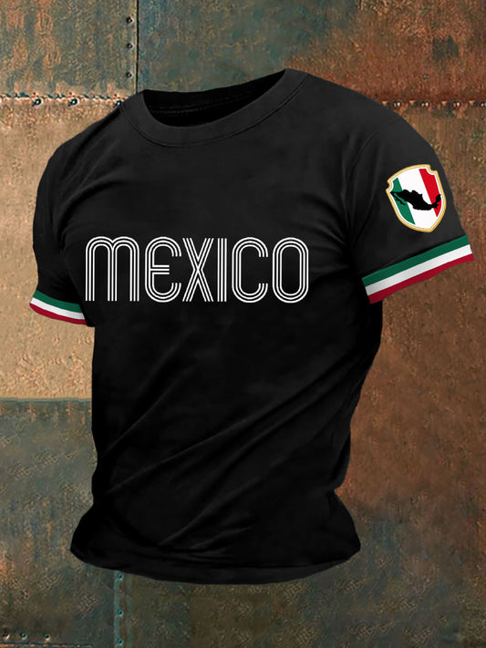 Camiseta casual con estampado de bandera de México para hombre