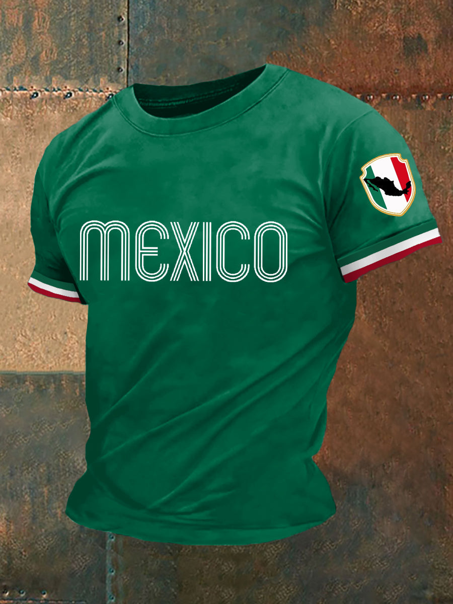 Camiseta casual con estampado de bandera de México para hombre