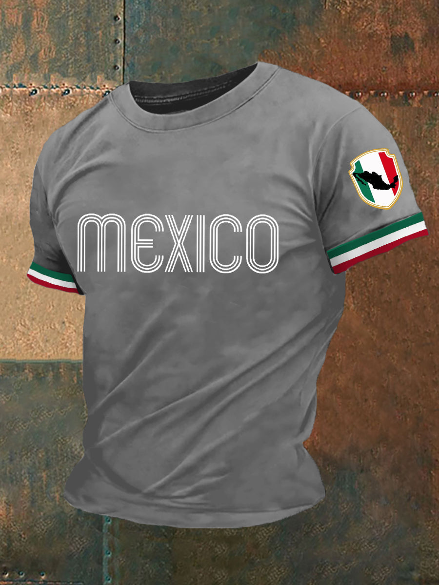 Camiseta casual con estampado de bandera de México para hombre