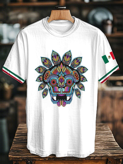 Camiseta de manga corta con estampado de bandera azteca mexicana unisex