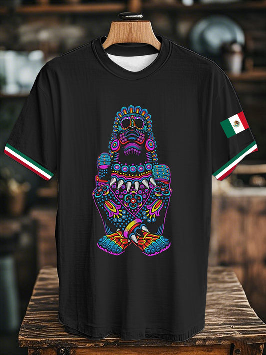 Camiseta de manga corta con estampado de bandera azteca mexicana unisex