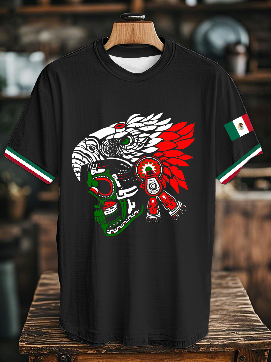 Camiseta de manga corta con estampado de bandera azteca mexicana unisex