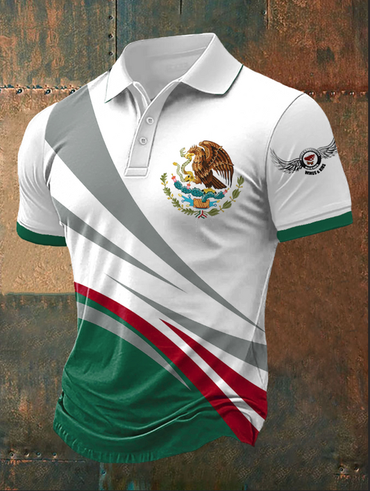 Top casual con estampado de alas y pájaros de bandera de México para hombre