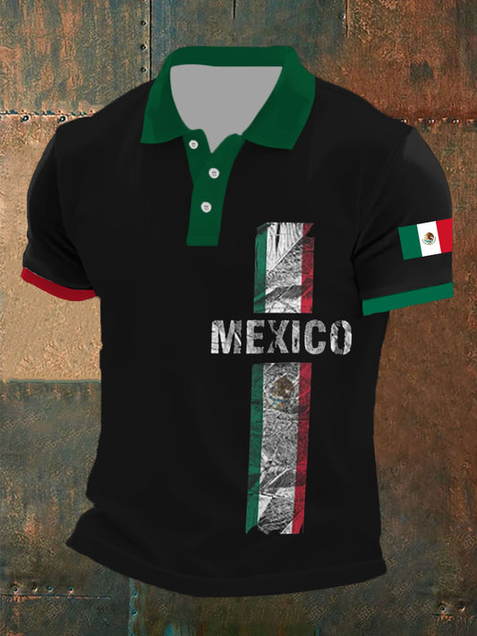 Top de manga corta con bandera mexicana para hombre