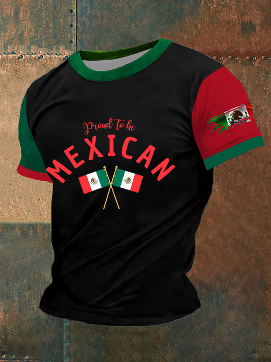 Camiseta de manga corta con bandera mexicana para hombre