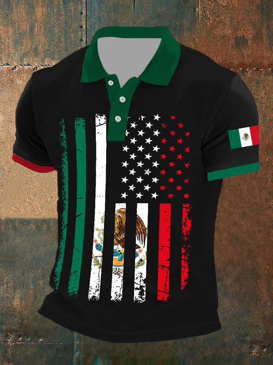 Top de manga corta con bandera mexicana para hombre