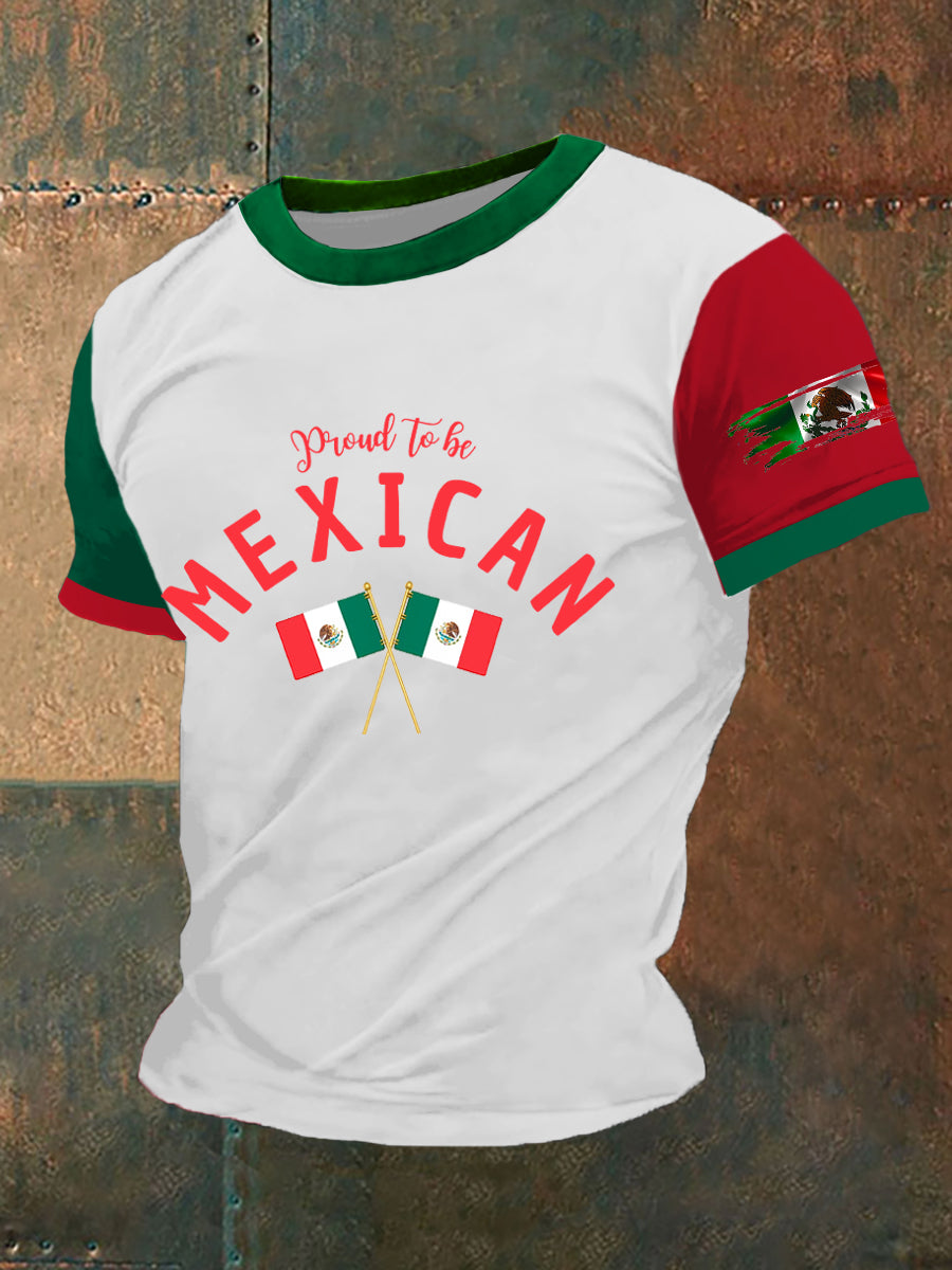 Camiseta de manga corta con bandera mexicana para hombre