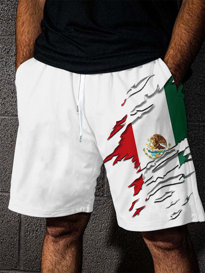 Pantalones cortos casuales con estampado de bandera mexicana para hombres