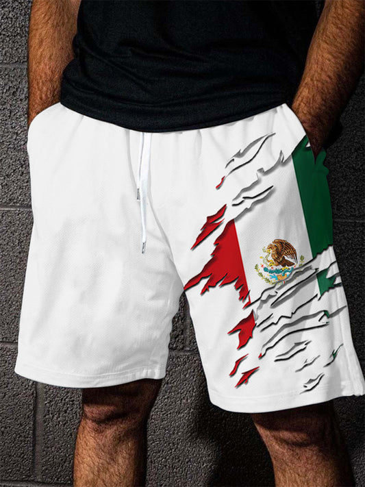 Pantalones cortos casuales con estampado de bandera mexicana para hombres