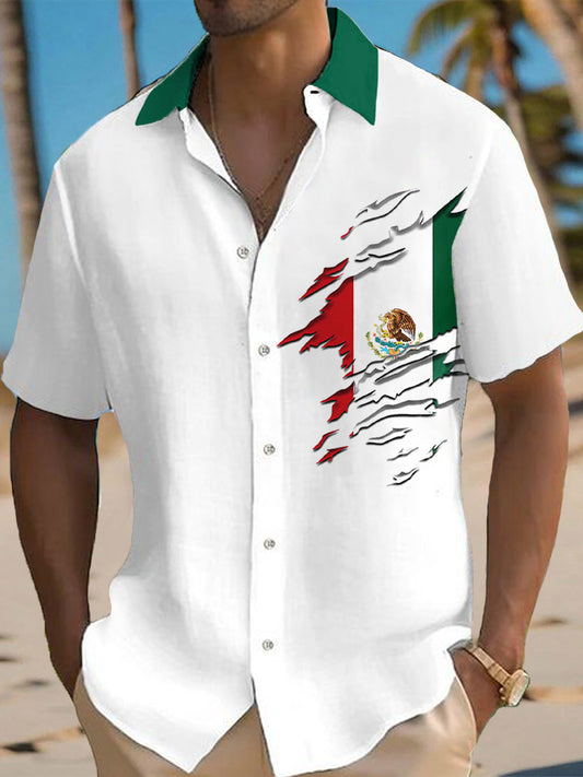 Camisa casual con estampado de bandera mexicana para hombre