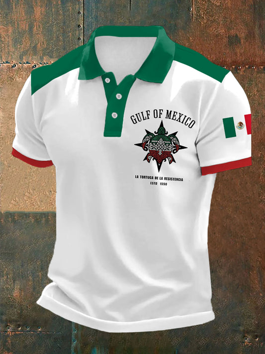 Top informal con estampado de bandera mexicana del Golfo de México para hombre