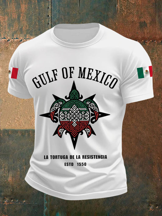 Camiseta casual con estampado de bandera mexicana del Golfo de México para hombre