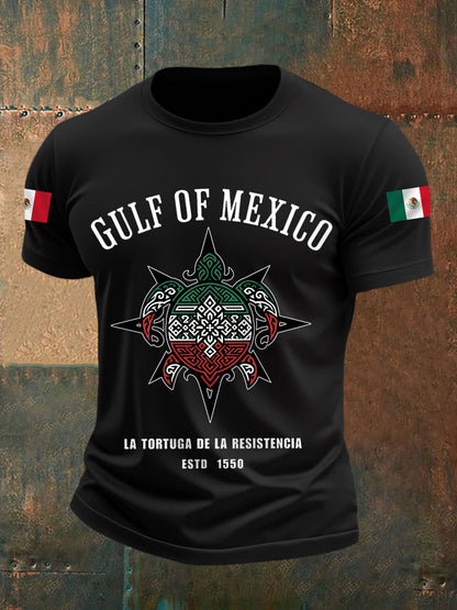 Camiseta casual con estampado de bandera mexicana del Golfo de México para hombre
