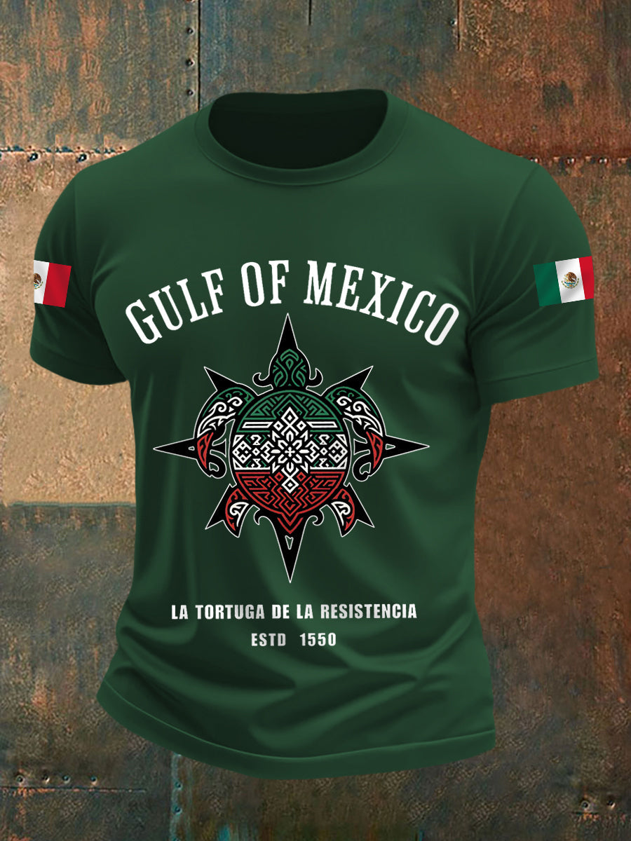 Camiseta casual con estampado de bandera mexicana del Golfo de México para hombre