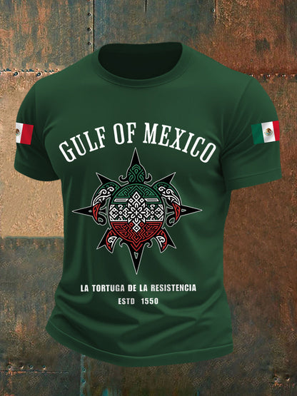 Camiseta casual con estampado de bandera mexicana del Golfo de México para hombre
