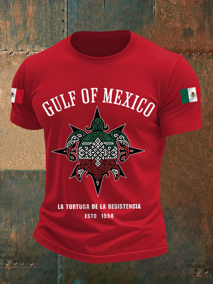 Camiseta casual con estampado de bandera mexicana del Golfo de México para hombre