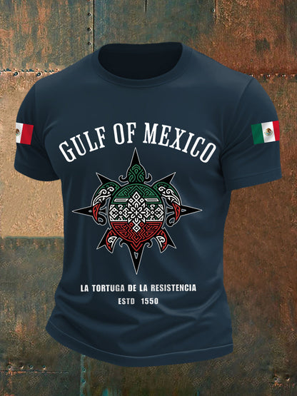 Camiseta casual con estampado de bandera mexicana del Golfo de México para hombre