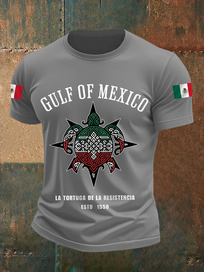 Camiseta casual con estampado de bandera mexicana del Golfo de México para hombre