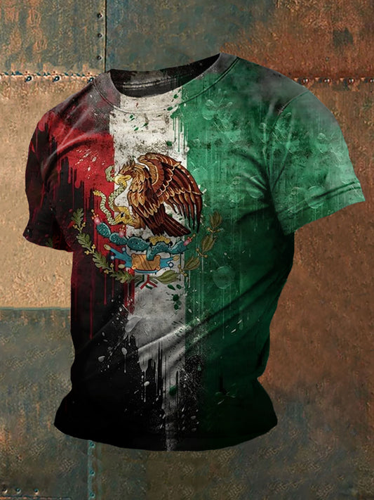 Camiseta casual con estampado de bandera mexicana para hombre