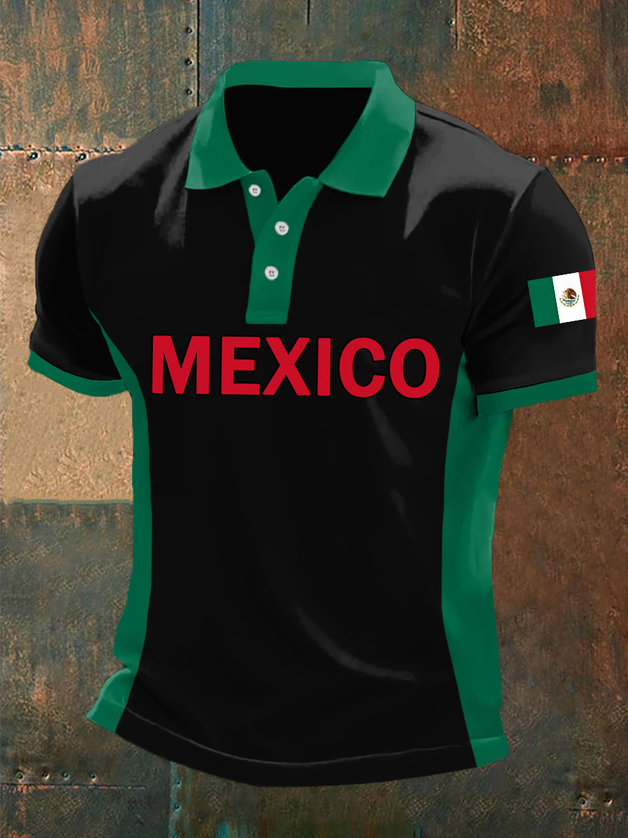 Top casual con estampado de bandera de México para hombre