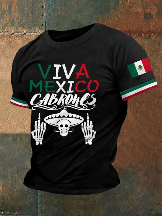 Camiseta casual con estampado de bandera mexicana VIVA México para hombre