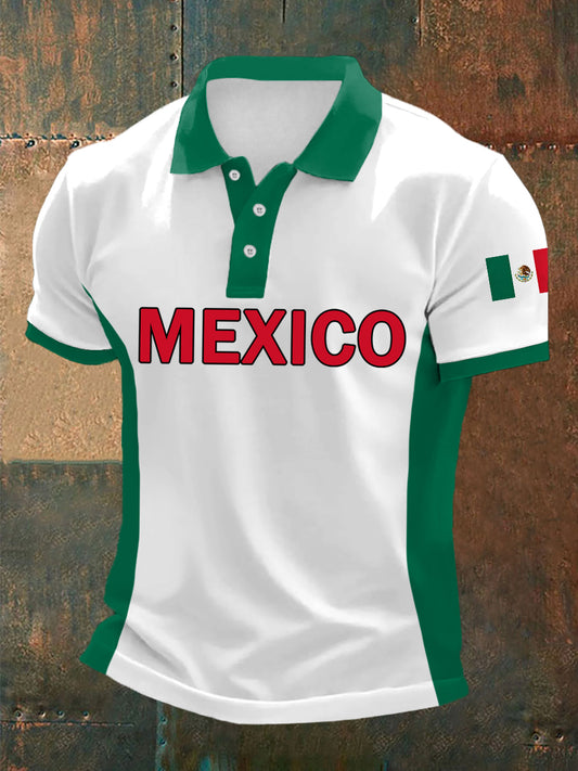 Top casual con estampado de bandera de México para hombre