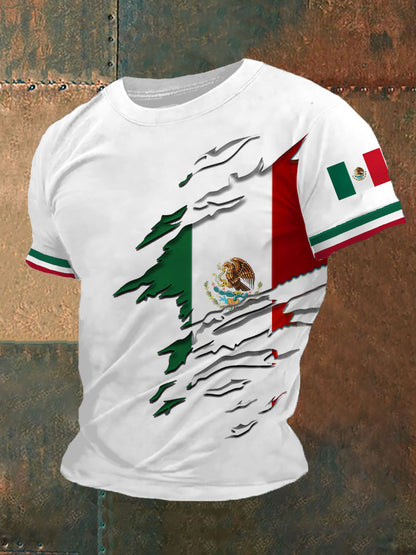 Camiseta casual con estampado de bandera mexicana para hombre