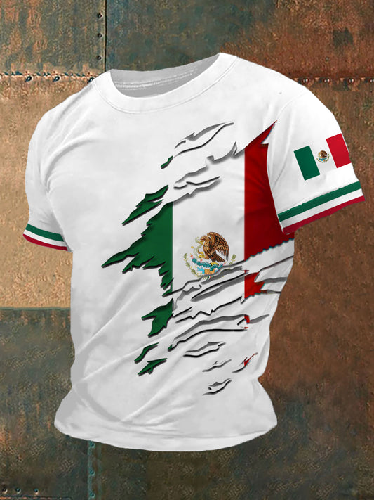 Camiseta casual con estampado de bandera mexicana para hombre