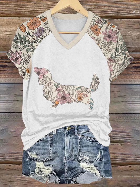 Camiseta casual impresa Dachshund para mujer