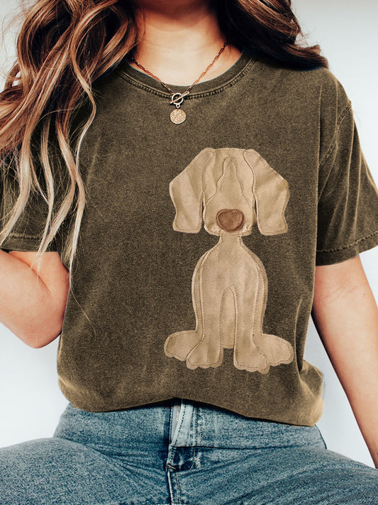 Camiseta encantadora del vintage del arte del remiendo del perro de las mujeres