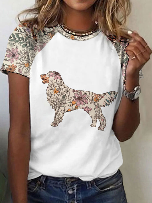 Camiseta casual impresa Golden Retriever para mujer