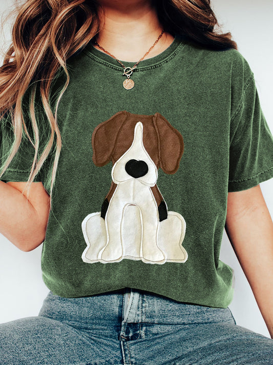 Camiseta encantadora del vintage del arte del remiendo del perro de las mujeres