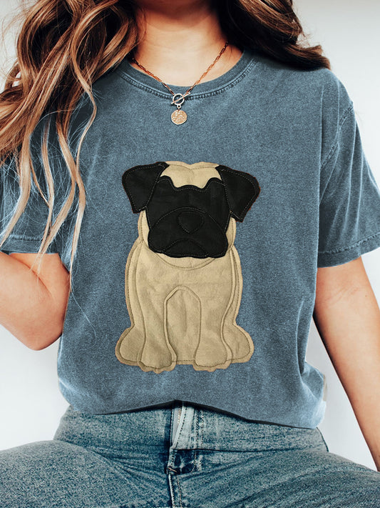 Camiseta encantadora del vintage del arte del remiendo del perro de las mujeres