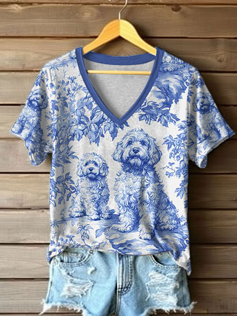 Camiseta casual estampada Goldendoodle para mujer