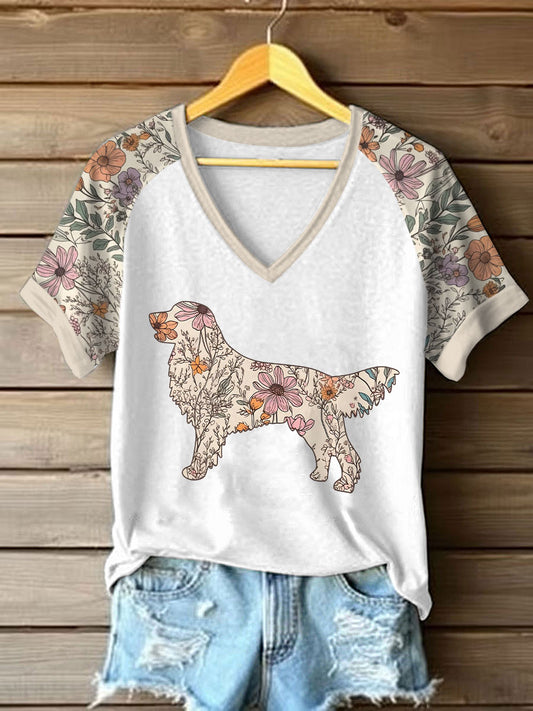Camiseta casual impresa Golden Retriever para mujer