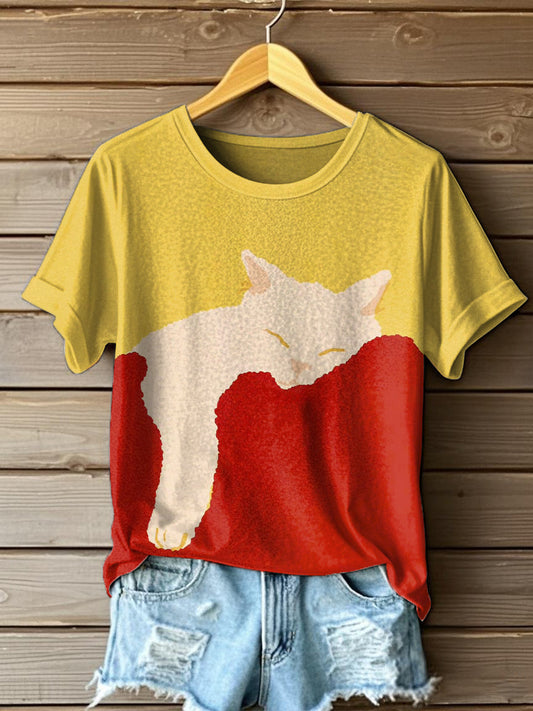 Camiseta linda de la impresión del arte del gato de las mujeres