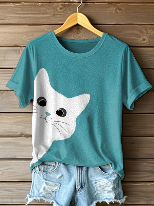 Camiseta con estampado de arte de gato lindo para mujer