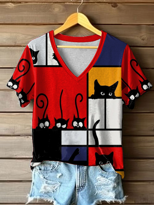Camiseta Cat Line Art Print para mujer