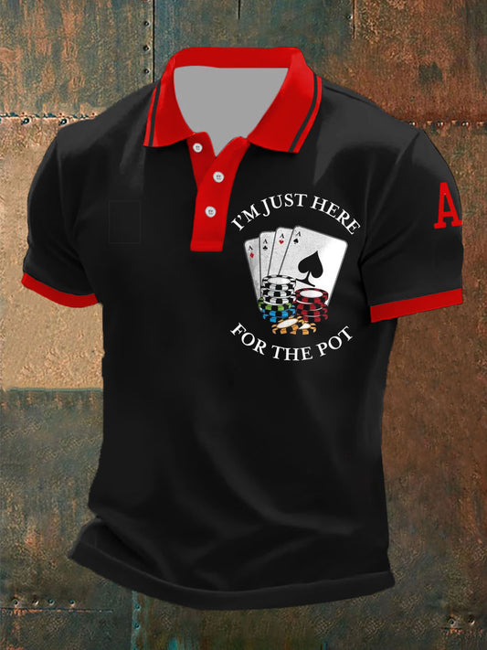 Polo de manga corta casual con patrón de póker retro para hombre